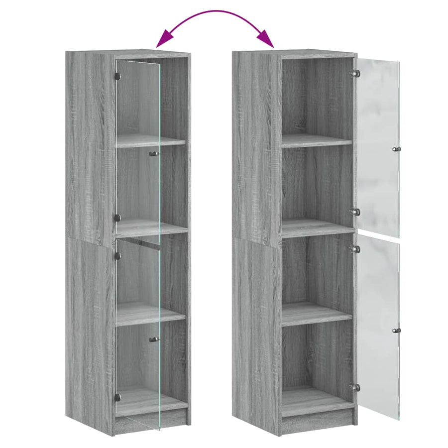Hoge Kast Met Glazen Deuren 35X37X42 Cm Eiken Grijs sonoma