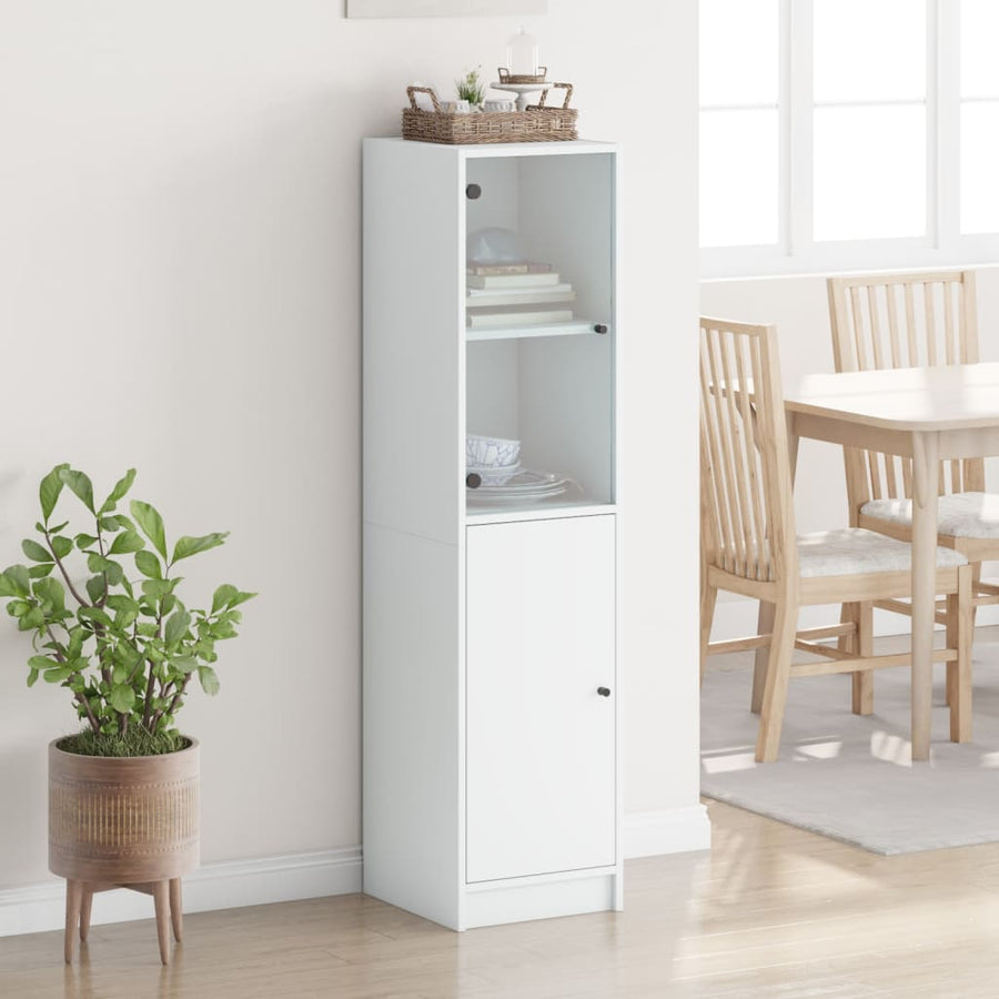 Hoge Kast Met Glazen Deur 35X37X42 Cm Wit