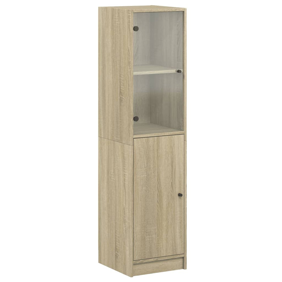 Hoge Kast Met Glazen Deur 35X37X142 Cm Kleurig Sonoma eiken