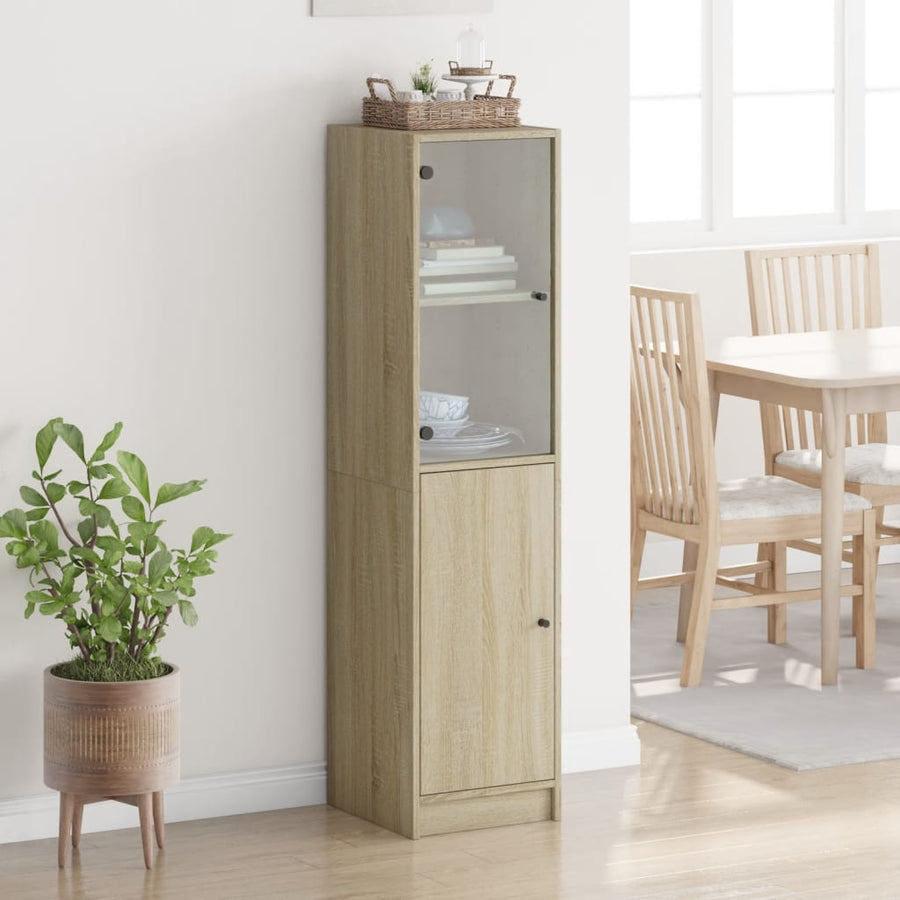Hoge Kast Met Glazen Deur 35X37X142 Cm Kleurig Sonoma eiken