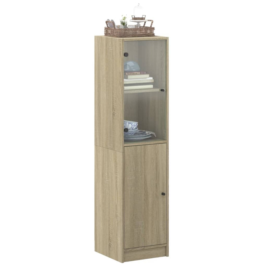 Hoge Kast Met Glazen Deur 35X37X142 Cm Kleurig Sonoma eiken