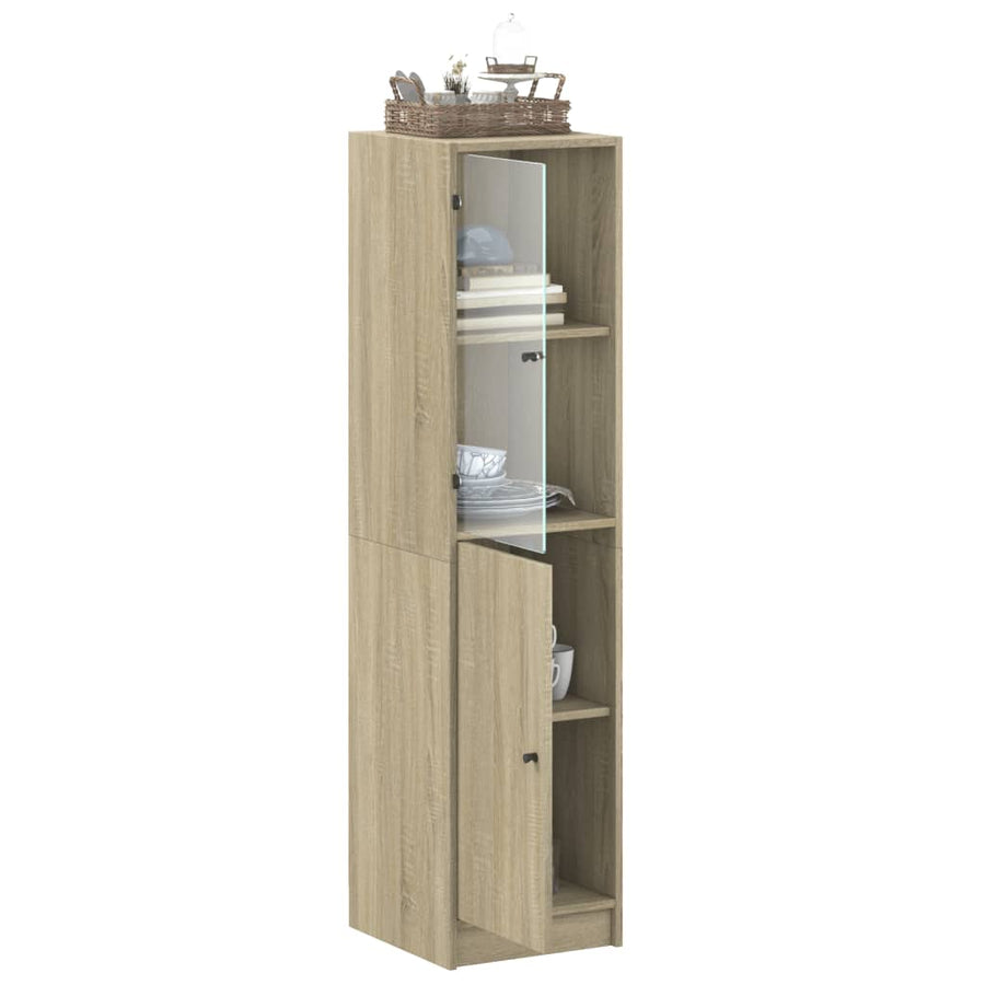 Hoge Kast Met Glazen Deur 35X37X142 Cm Kleurig Sonoma eiken