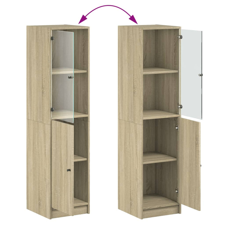 Hoge Kast Met Glazen Deur 35X37X142 Cm Kleurig Sonoma eiken