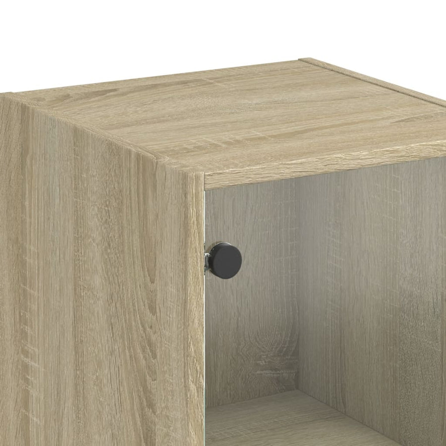 Hoge Kast Met Glazen Deur 35X37X142 Cm Kleurig Sonoma eiken