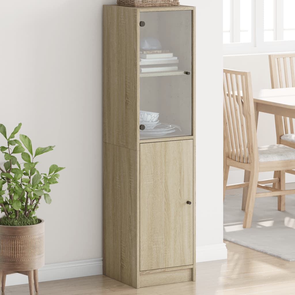 Hoge Kast Met Glazen Deur 35X37X142 Cm Kleurig Sonoma eiken