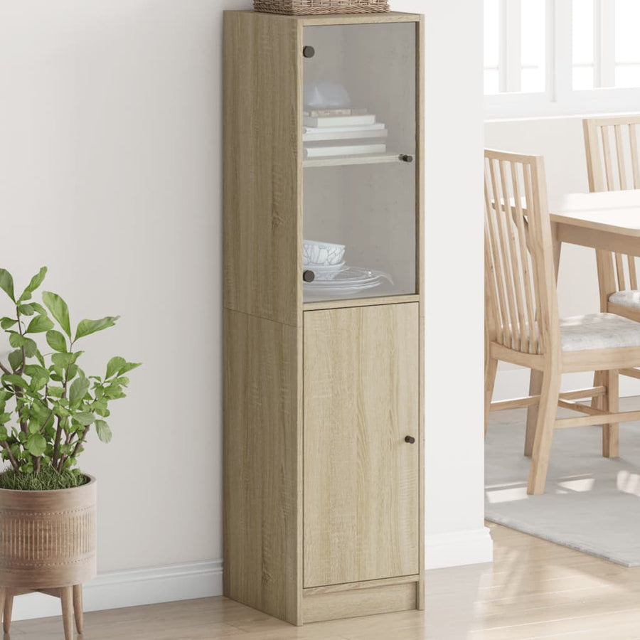 Hoge Kast Met Glazen Deur 35X37X142 Cm Kleurig Sonoma eiken