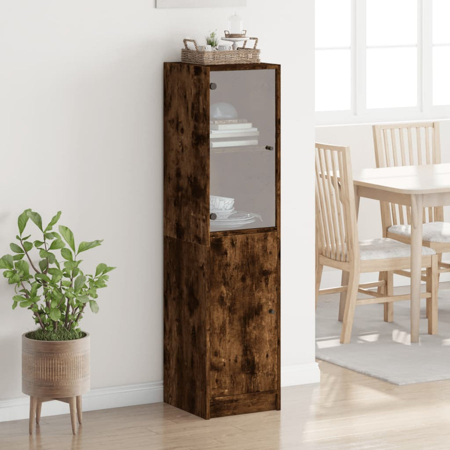 Hoge Kast Met Glazen Deur 35X37X42 Cm Kleurig Gerookt eiken