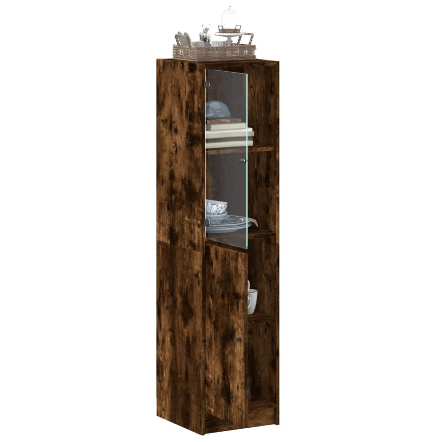 Hoge Kast Met Glazen Deur 35X37X42 Cm Kleurig Gerookt eiken