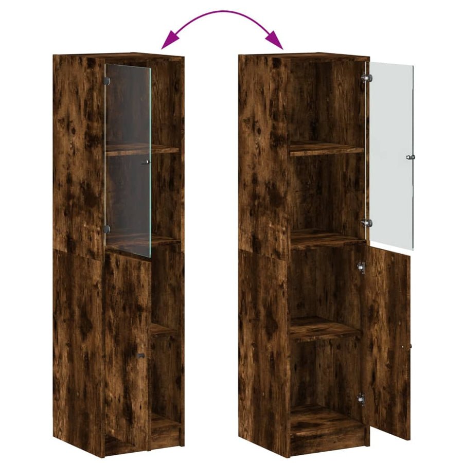 Hoge Kast Met Glazen Deur 35X37X42 Cm Kleurig Gerookt eiken