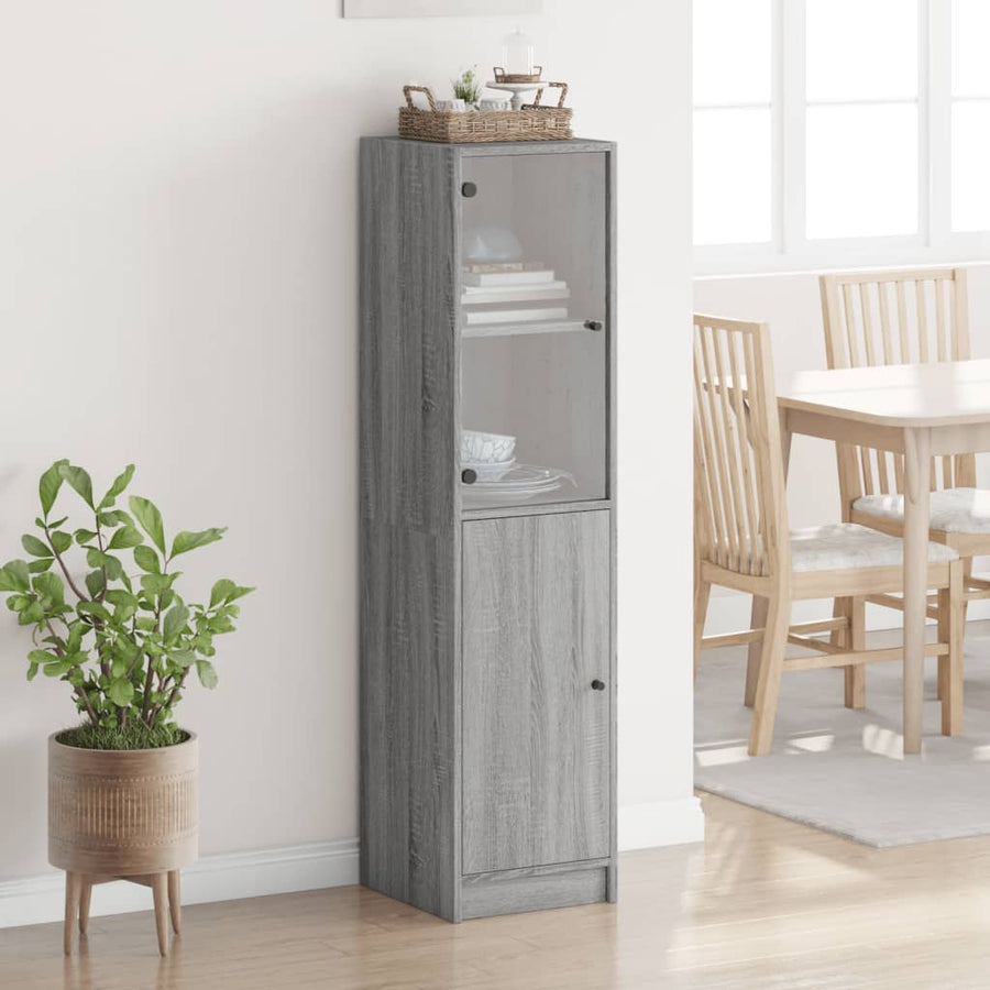 Hoge Kast Met Glazen Deur 35X37X42 Cm Eikenkleur Grijs sonoma