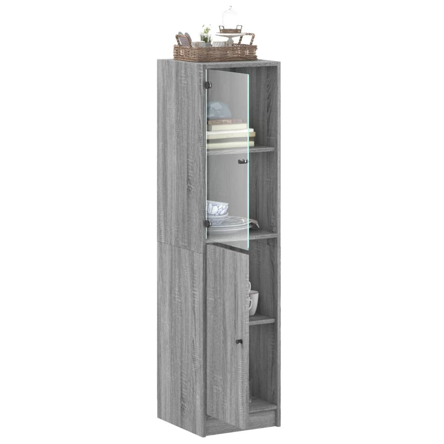Hoge Kast Met Glazen Deur 35X37X42 Cm Eikenkleur Grijs sonoma
