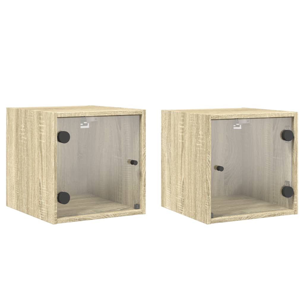 Nachtkastjes Met Glazen Deuren 35X37X35 Cm Sonoma eiken 2