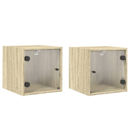 Nachtkastjes Met Glazen Deuren 35X37X35 Cm Sonoma eiken 2