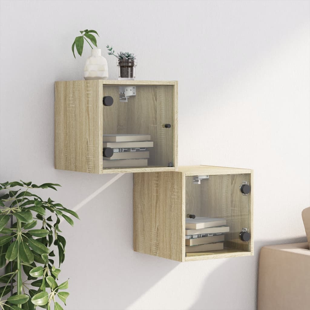 Nachtkastjes Met Glazen Deuren 35X37X35 Cm Sonoma eiken 2