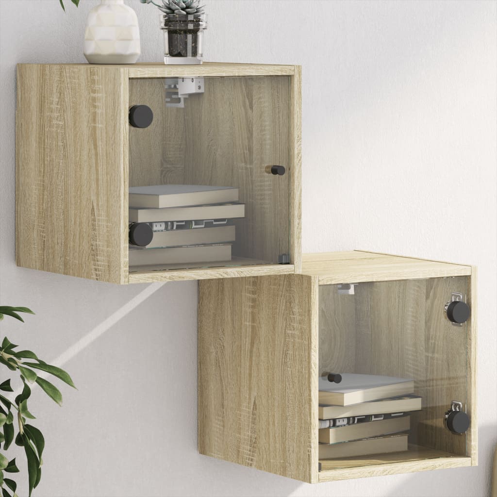 Nachtkastjes Met Glazen Deuren 35X37X35 Cm Sonoma eiken 2
