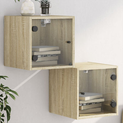 Nachtkastjes Met Glazen Deuren 35X37X35 Cm Sonoma eiken 2
