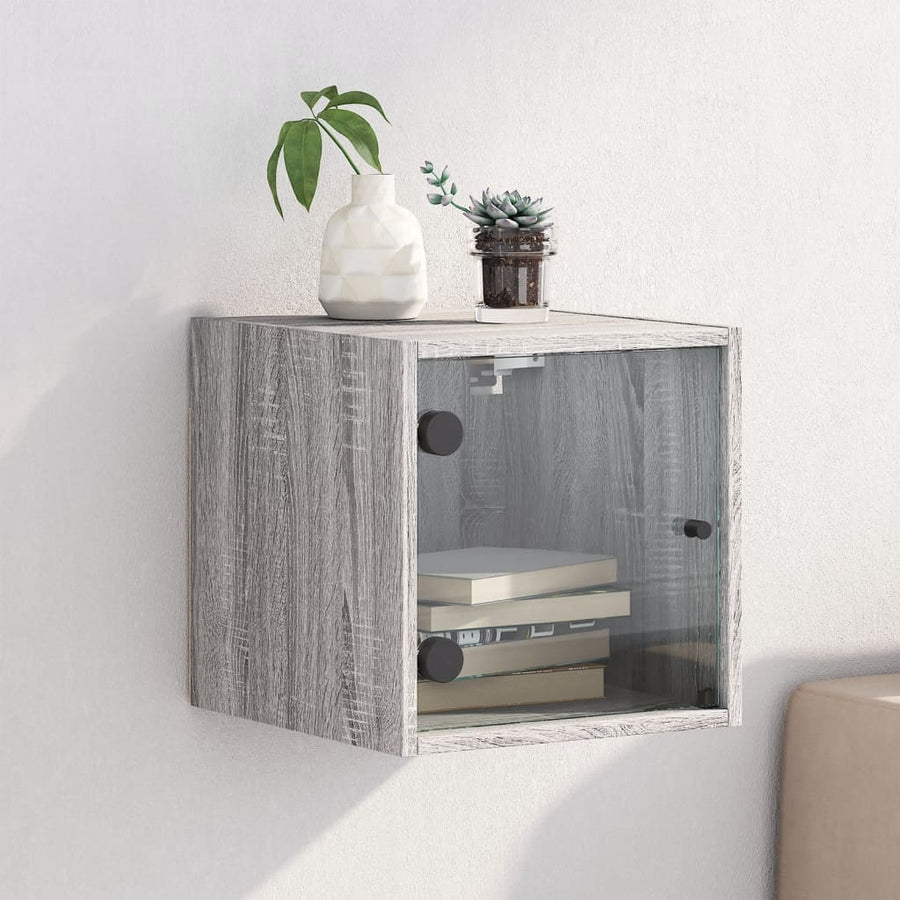 Nachtkastje Met Glazen Deur 35X37X35 Cm Eikenkleur Grijs sonoma 1