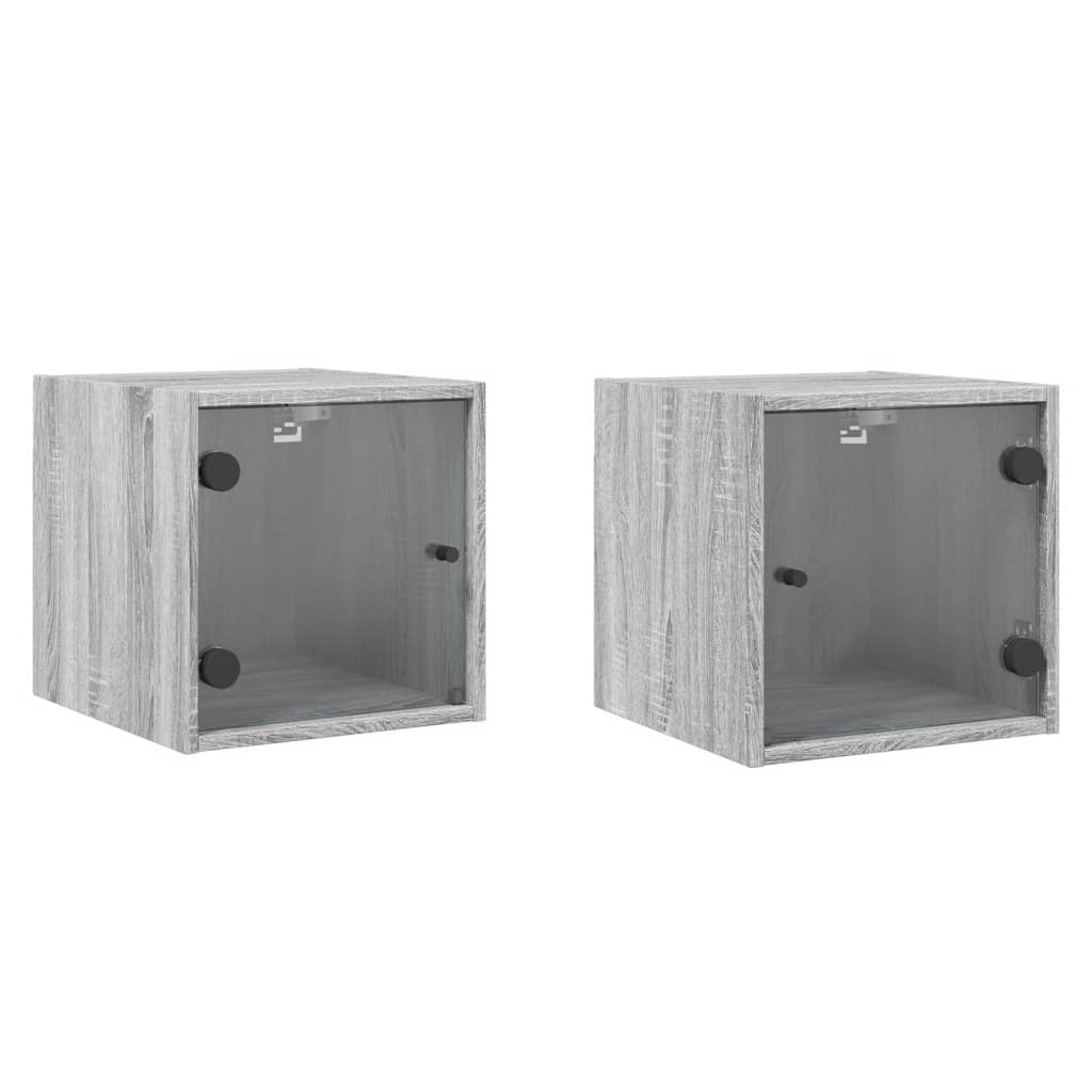 Nachtkastjes Met Glazen Deuren 35X37X35 Cm 2 Grijs sonoma