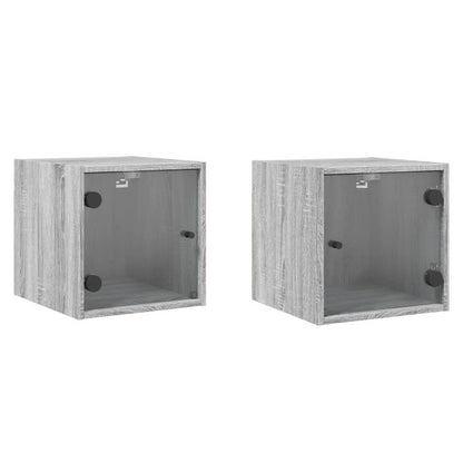 Nachtkastjes Met Glazen Deuren 35X37X35 Cm 2 Grijs sonoma