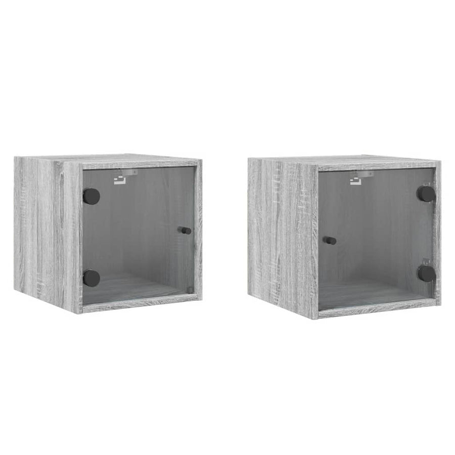 Nachtkastjes Met Glazen Deuren 35X37X35 Cm 2 Grijs sonoma