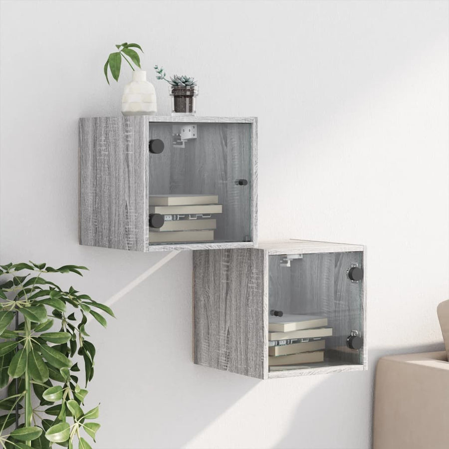 Nachtkastjes Met Glazen Deuren 35X37X35 Cm 2 Grijs sonoma