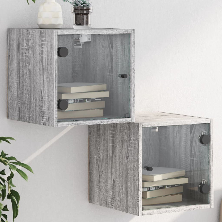 Nachtkastjes Met Glazen Deuren 35X37X35 Cm 2 Grijs sonoma