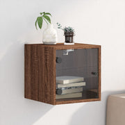 Nachtkastje 35x37x35 cm bruin eiken met glazen deur