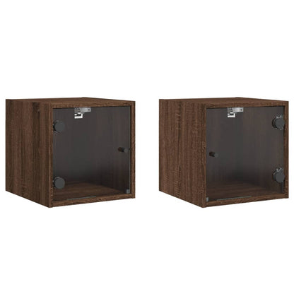Nachtkastjes Met Glazen Deuren 35X37X35 Cm Bruineikenkleur bruin eikenkleur 2