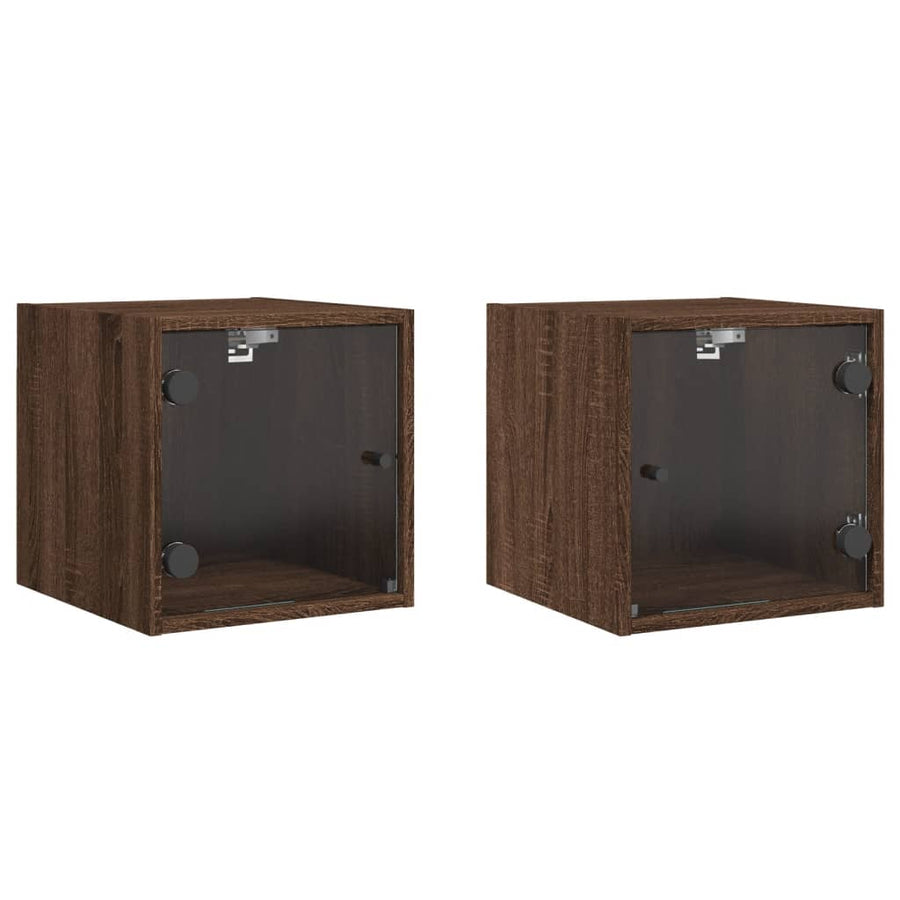 Nachtkastjes Met Glazen Deuren 35X37X35 Cm Bruineikenkleur bruin eikenkleur 2