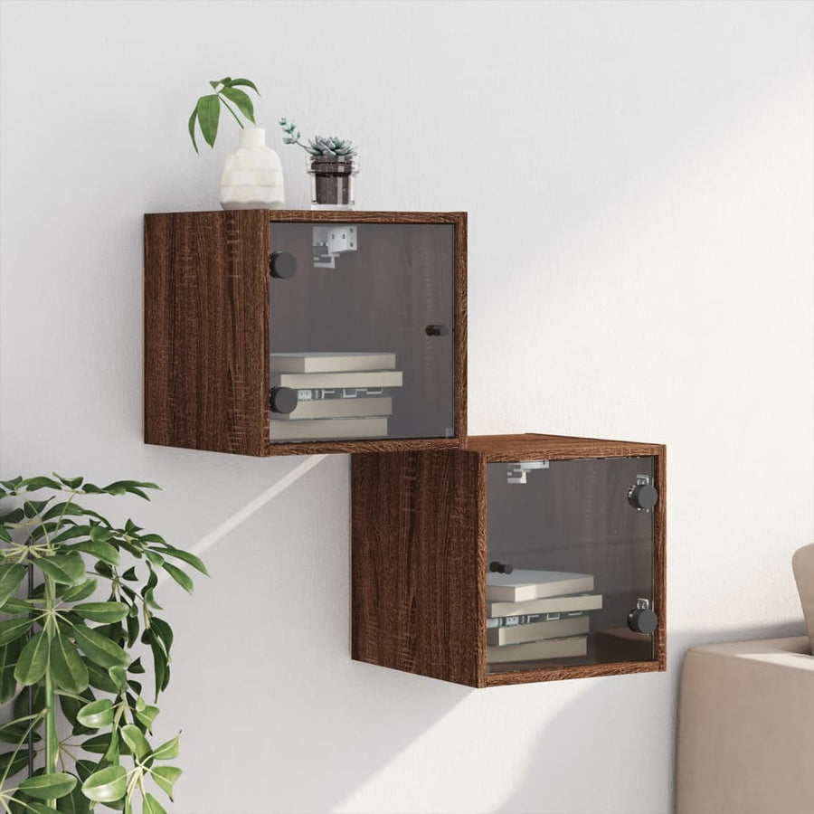 Nachtkastjes Met Glazen Deuren 35X37X35 Cm Bruineikenkleur bruin eikenkleur 2