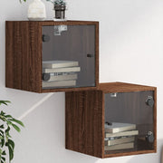 Nachtkastje 35x37x35 cm bruineiken glas 2 stuks