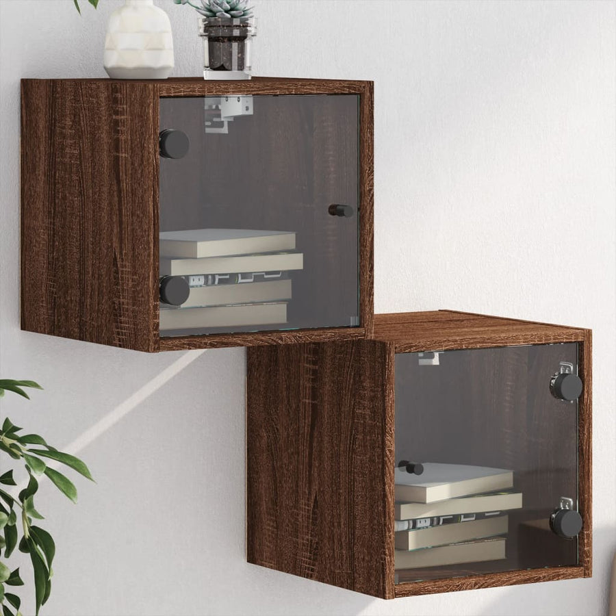 Nachtkastjes Met Glazen Deuren 35X37X35 Cm Bruineikenkleur bruin eikenkleur 2