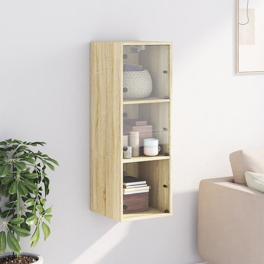 Wandkast Met Glazen Deuren 35X37X100 Cm Kleurig Sonoma eiken