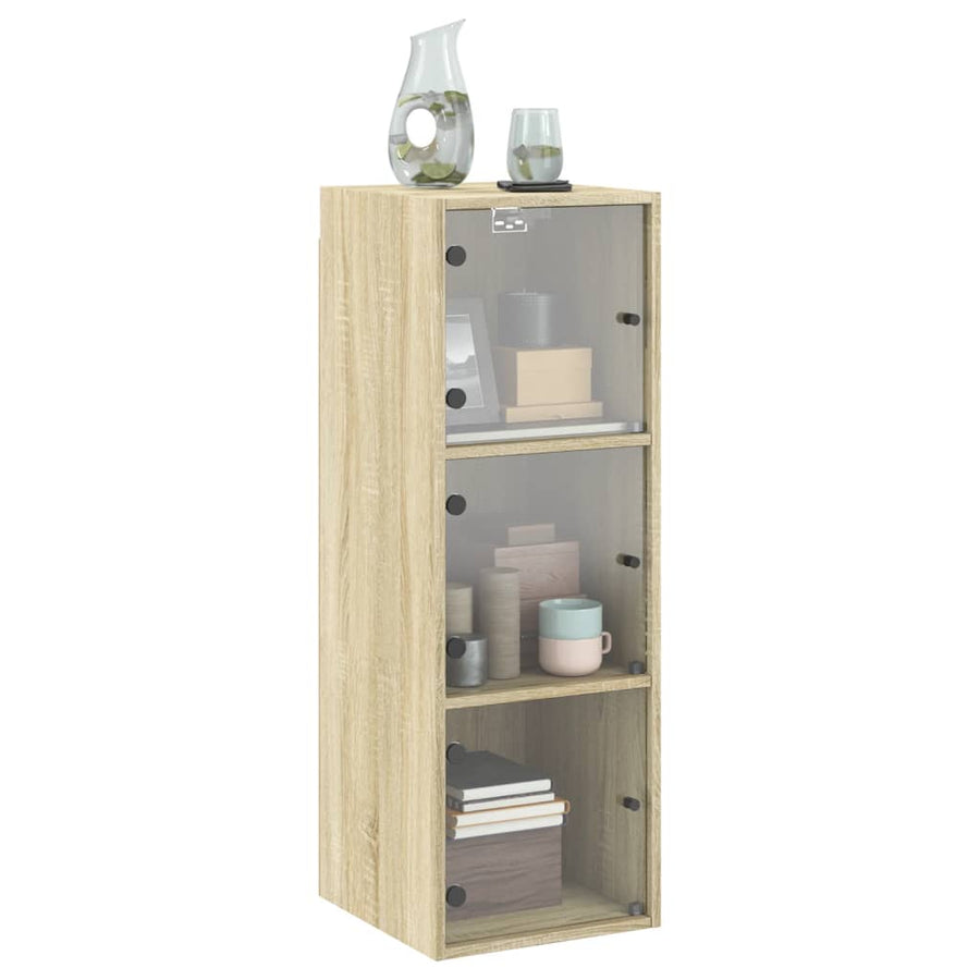 Wandkast Met Glazen Deuren 35X37X100 Cm Kleurig Sonoma eiken