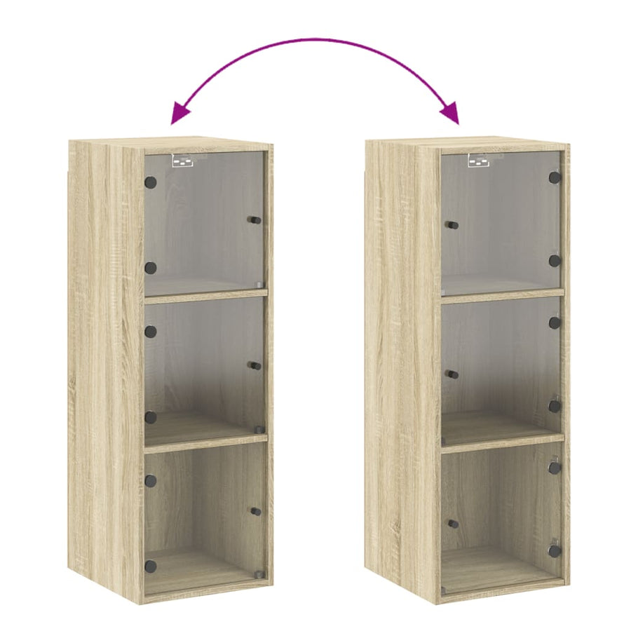Wandkast Met Glazen Deuren 35X37X100 Cm Kleurig Sonoma eiken