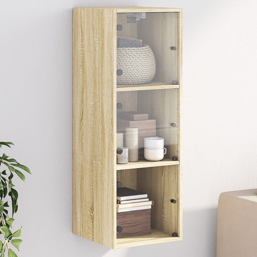 Wandkast Met Glazen Deuren 35X37X100 Cm Kleurig Sonoma eiken