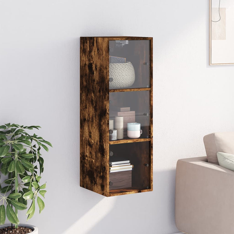 Wandkast Met Glazen Deuren 35X37X00 Cm Kleurig Gerookt eiken
