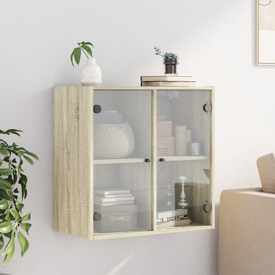 Wandkast Met Glazen Deuren 68X37X68,5 Cm Kleurig Sonoma eiken