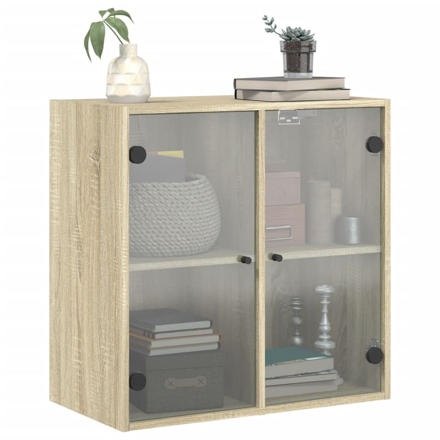 Wandkast Met Glazen Deuren 68X37X68,5 Cm Kleurig Sonoma eiken
