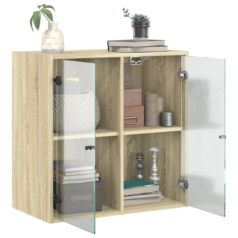 Wandkast Met Glazen Deuren 68X37X68,5 Cm Kleurig Sonoma eiken