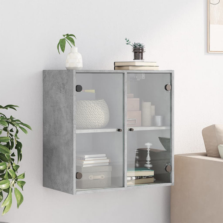 Wandkast Met Glazen Deuren 68X37X68,5 Cm Betongrijs