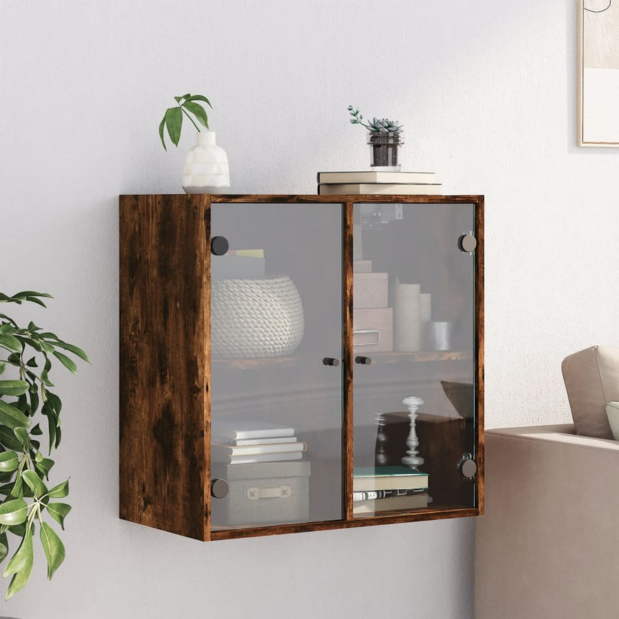Wandkast Met Glazen Deuren 68X37X68,5 Cm Kleurig Gerookt eiken