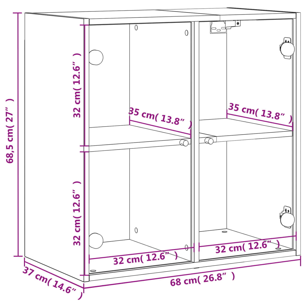 Wandkast Met Glazen Deuren 68X37X68,5 Cm Kleurig Gerookt eiken
