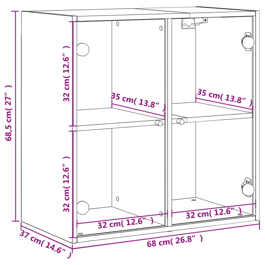 Wandkast Met Glazen Deuren 68X37X68,5 Cm Kleurig Gerookt eiken