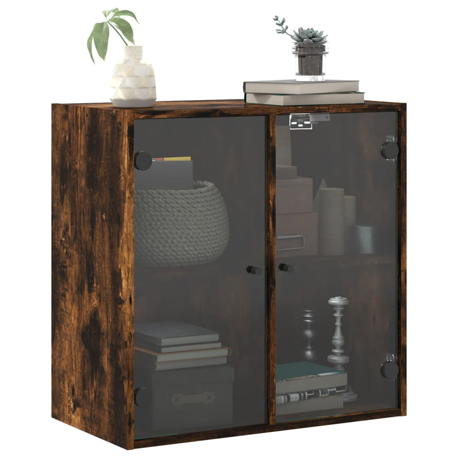 Wandkast Met Glazen Deuren 68X37X68,5 Cm Kleurig Gerookt eiken