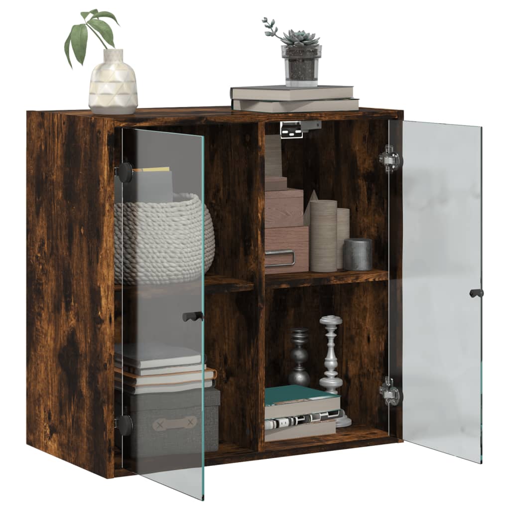 Wandkast Met Glazen Deuren 68X37X68,5 Cm Kleurig Gerookt eiken