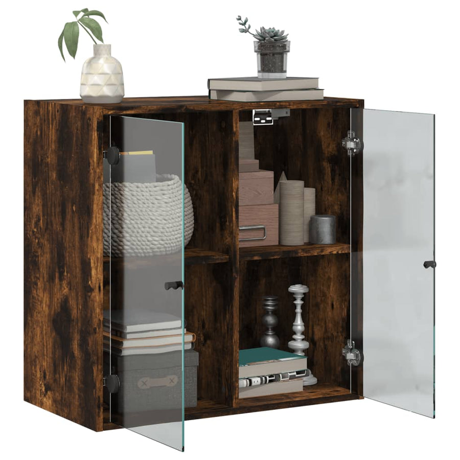 Wandkast Met Glazen Deuren 68X37X68,5 Cm Kleurig Gerookt eiken