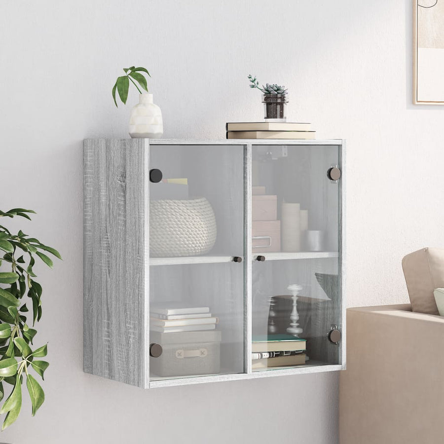 Wandkast Met Glazen Deuren 68X37X68,5 Cm Eiken Grijs sonoma