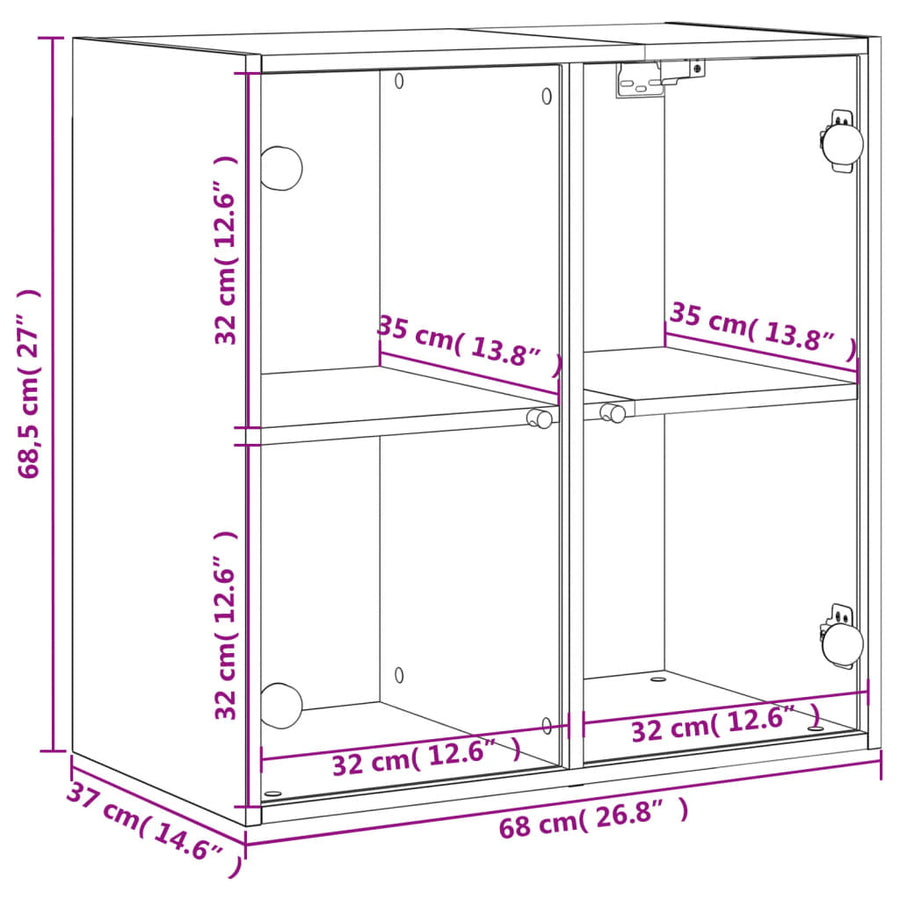 Wandkast Met Glazen Deuren 68X37X68,5 Cm Eiken Grijs sonoma