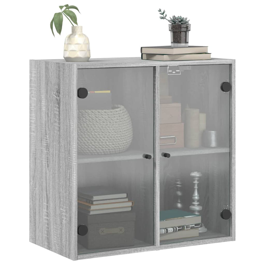 Wandkast Met Glazen Deuren 68X37X68,5 Cm Eiken Grijs sonoma